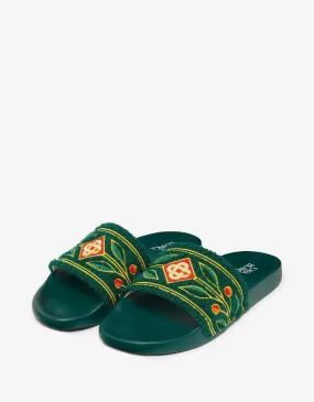 Casablanca Green Embroidered Terry Slider Sandals