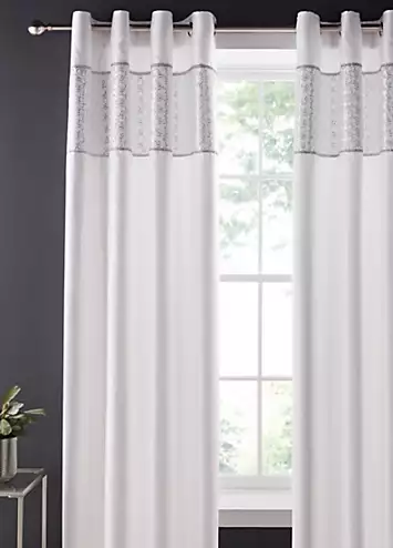 Catherine Lansfield Deco Sequin Pair of Eyelet Lined Curtains - White | Kaleidoscope