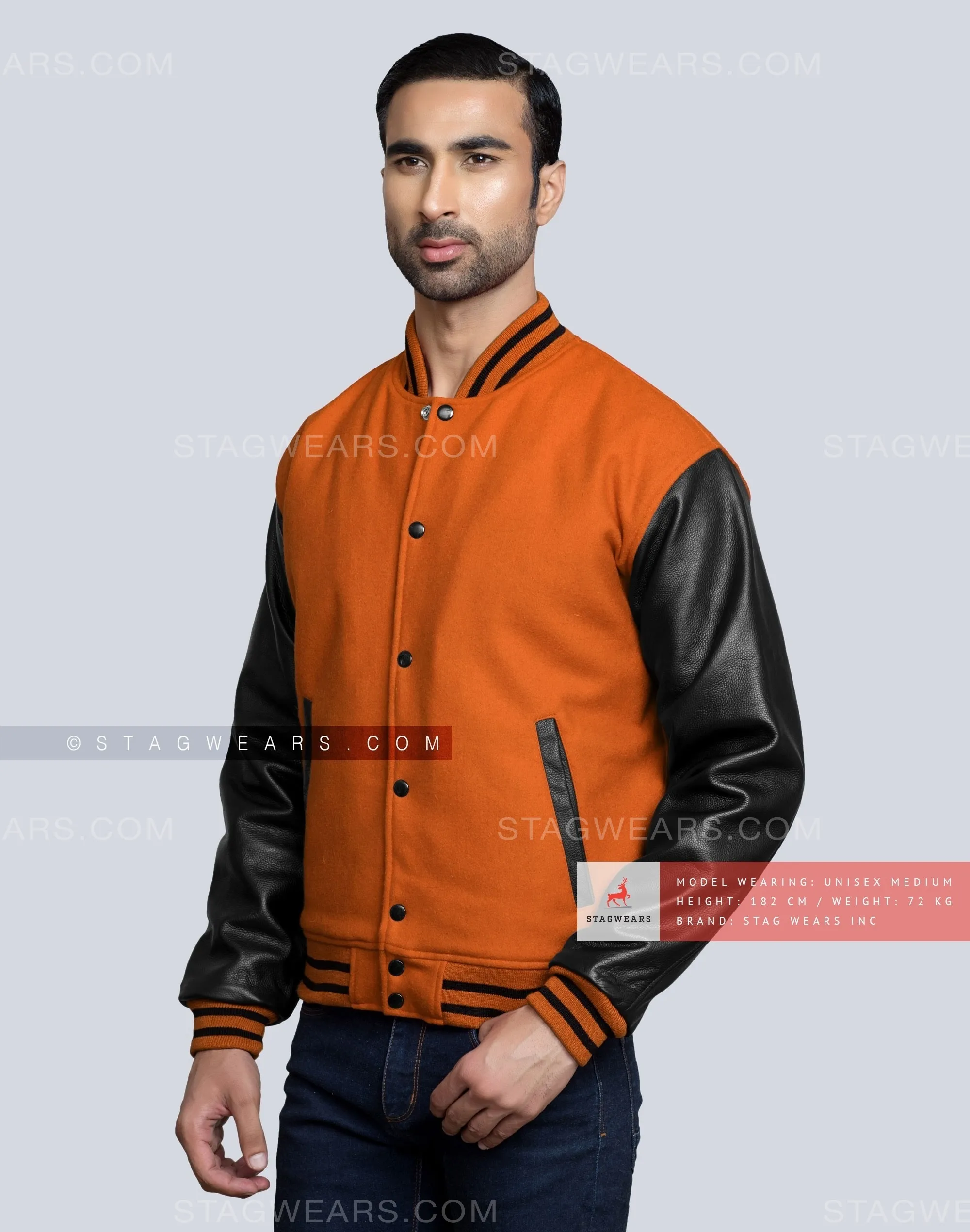 College Varsity Jacket in Orange and Black - Add It to Your Wardrobe Now!