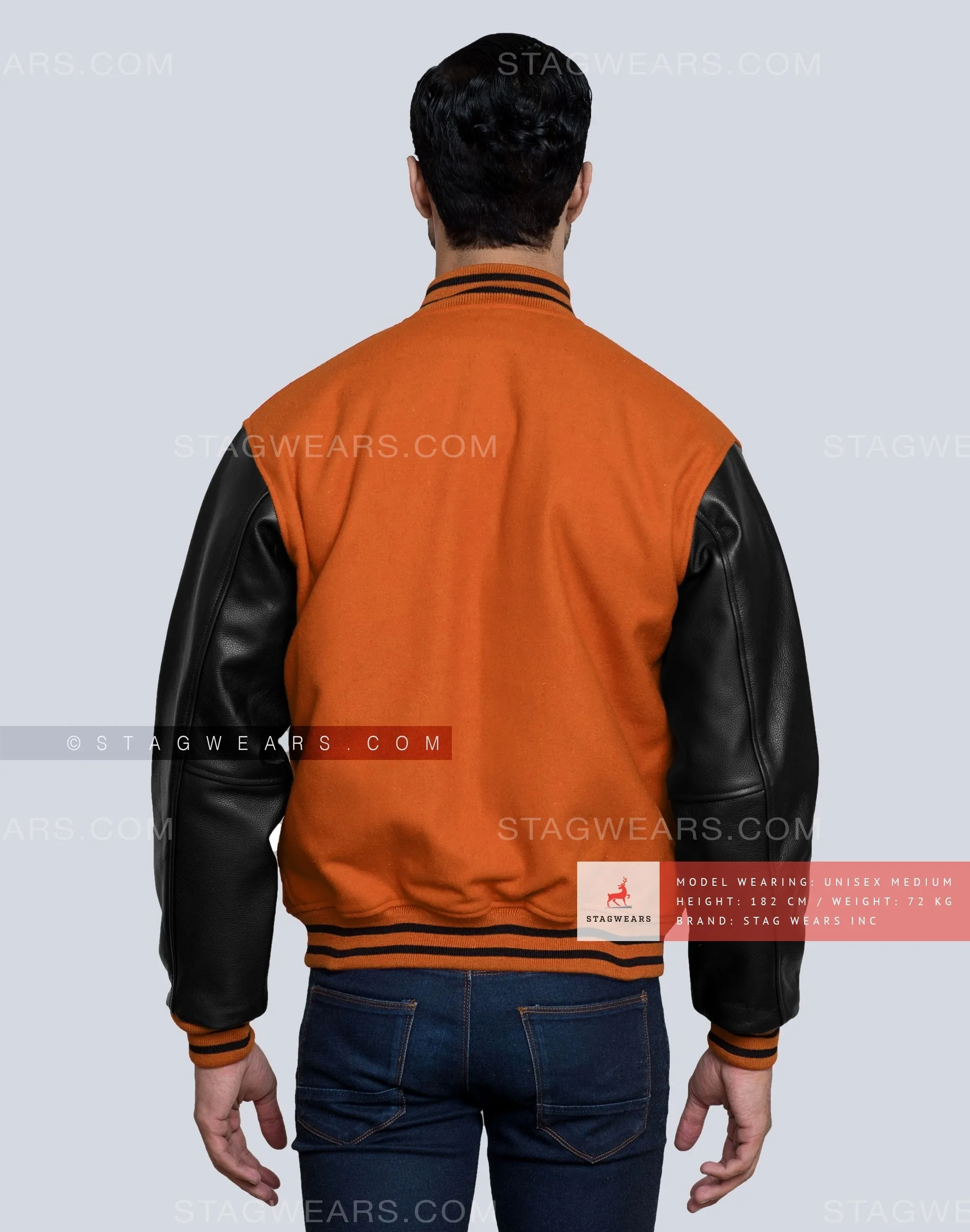 College Varsity Jacket in Orange and Black - Add It to Your Wardrobe Now!