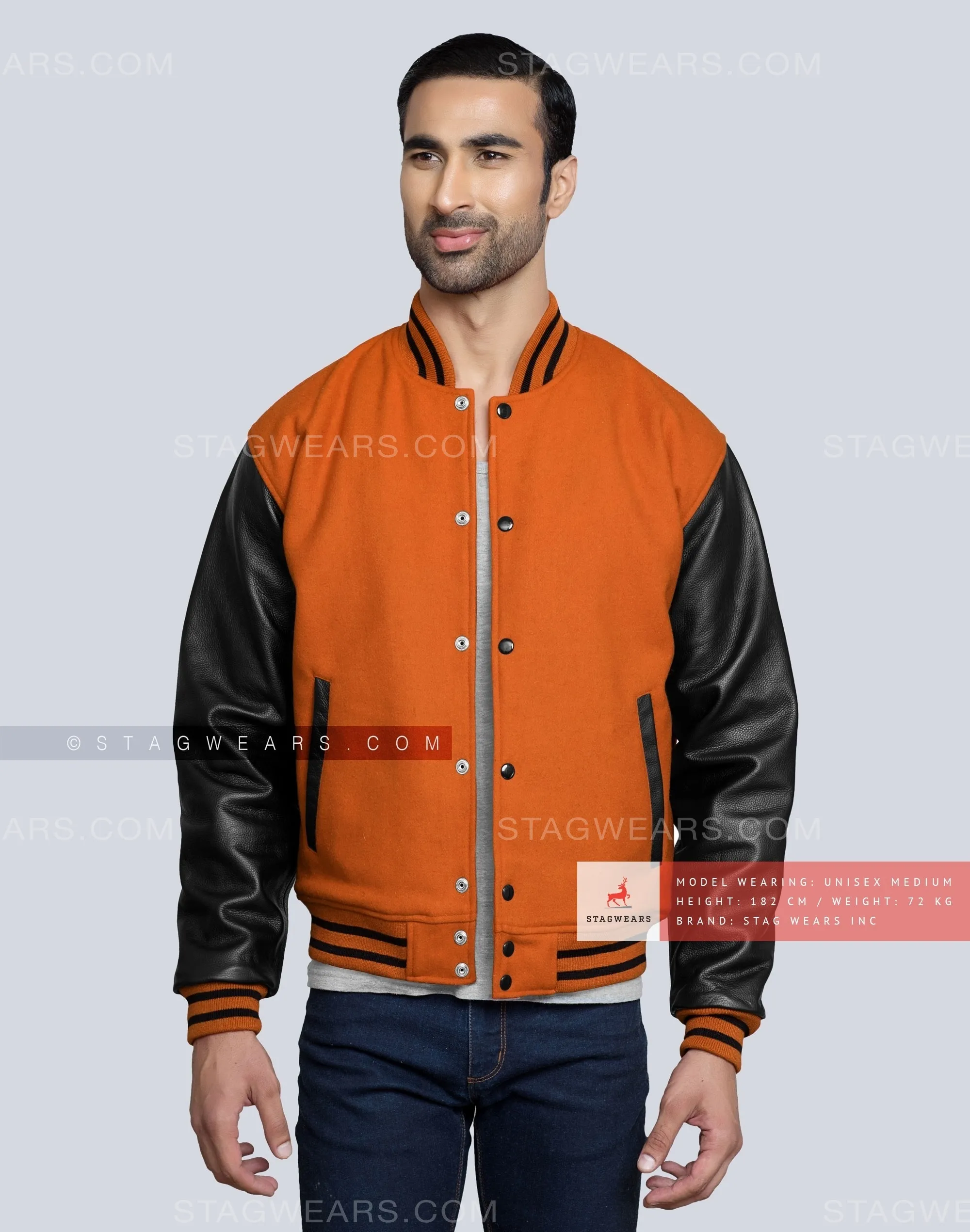 College Varsity Jacket in Orange and Black - Add It to Your Wardrobe Now!