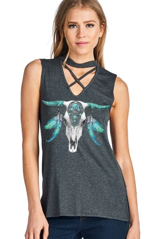 Cow Skull Sleeveless Top