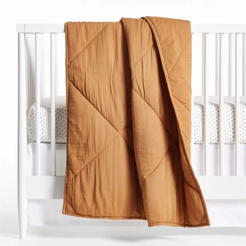 Crate&Barrel Brulee Brown Supersoft Cotton Gauze Baby Crib Quilt