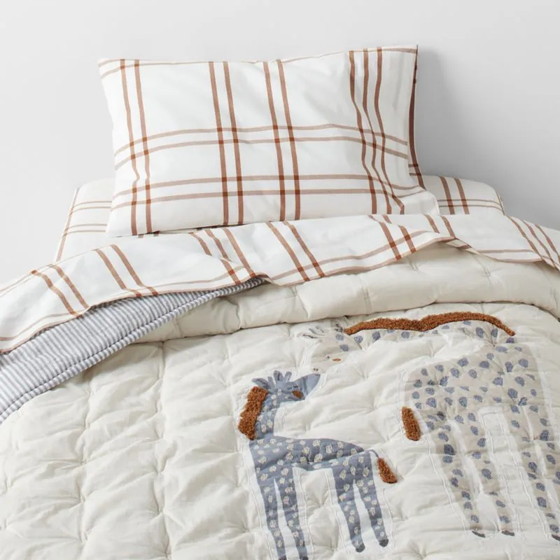 Crate&Barrel Giraffe Embroidered Hand-Quilted Organic Cotton Baby Crib Quilt