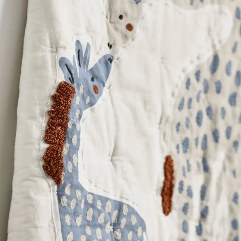 Crate&Barrel Giraffe Embroidered Hand-Quilted Organic Cotton Baby Crib Quilt