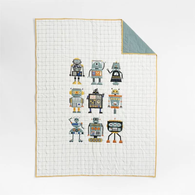 Crate&Barrel Modern Robot Organic Cotton Kids Twin Quilt