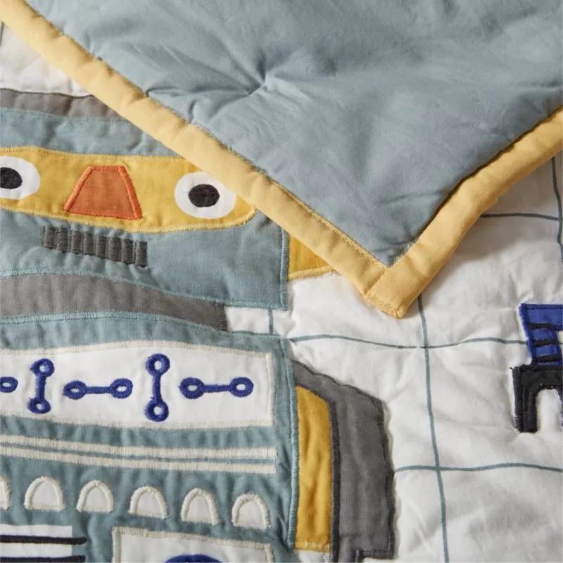 Crate&Barrel Modern Robot Organic Cotton Kids Twin Quilt