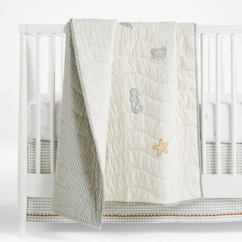 Crate&Barrel Sea Dreams Organic Cotton Baby Crib Quilt