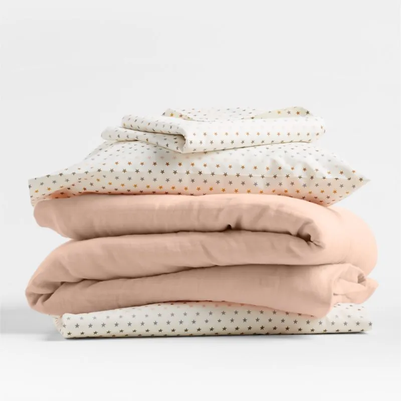 Crate&Barrel Supersoft Elegant Pink Organic Cotton Gauze Toddler Duvet Cover