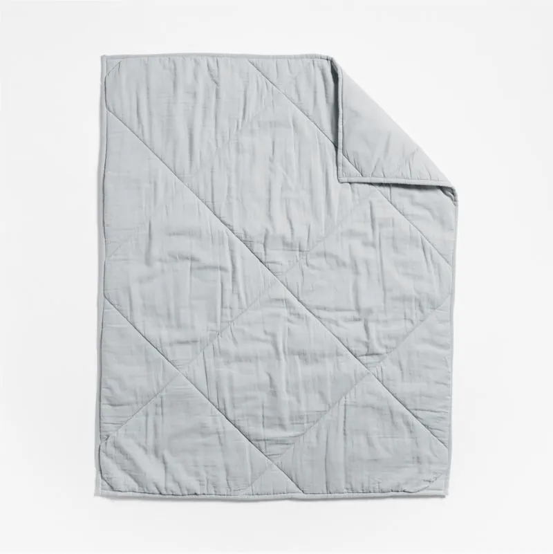 Crate&Barrel Supersoft Mist Blue Cotton Gauze Baby Crib Quilt