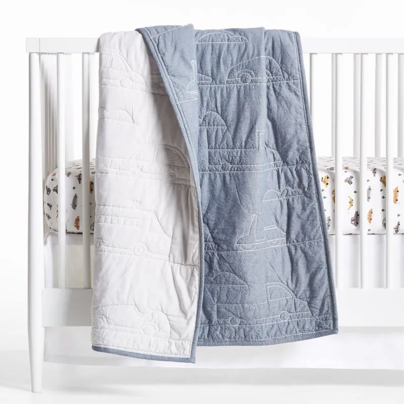 Crate&Barrel Transportation Organic Cotton Reversible Baby Crib Quilt