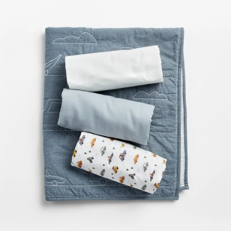 Crate&Barrel Transportation Organic Cotton Reversible Baby Crib Quilt