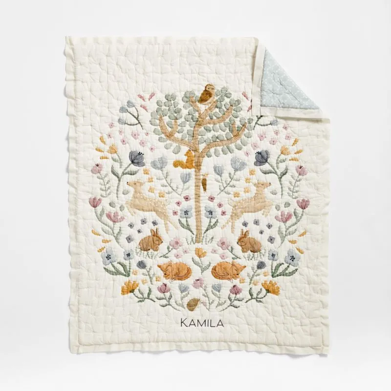 Crate&Barrel Wonderland Prairie Embroidered Organic Cotton Voile Baby Crib Quilt