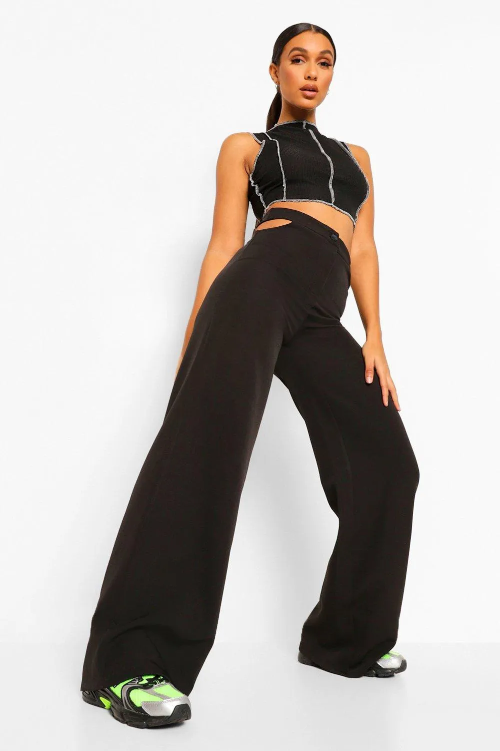 Cut Out Wide Leg Woven Pants