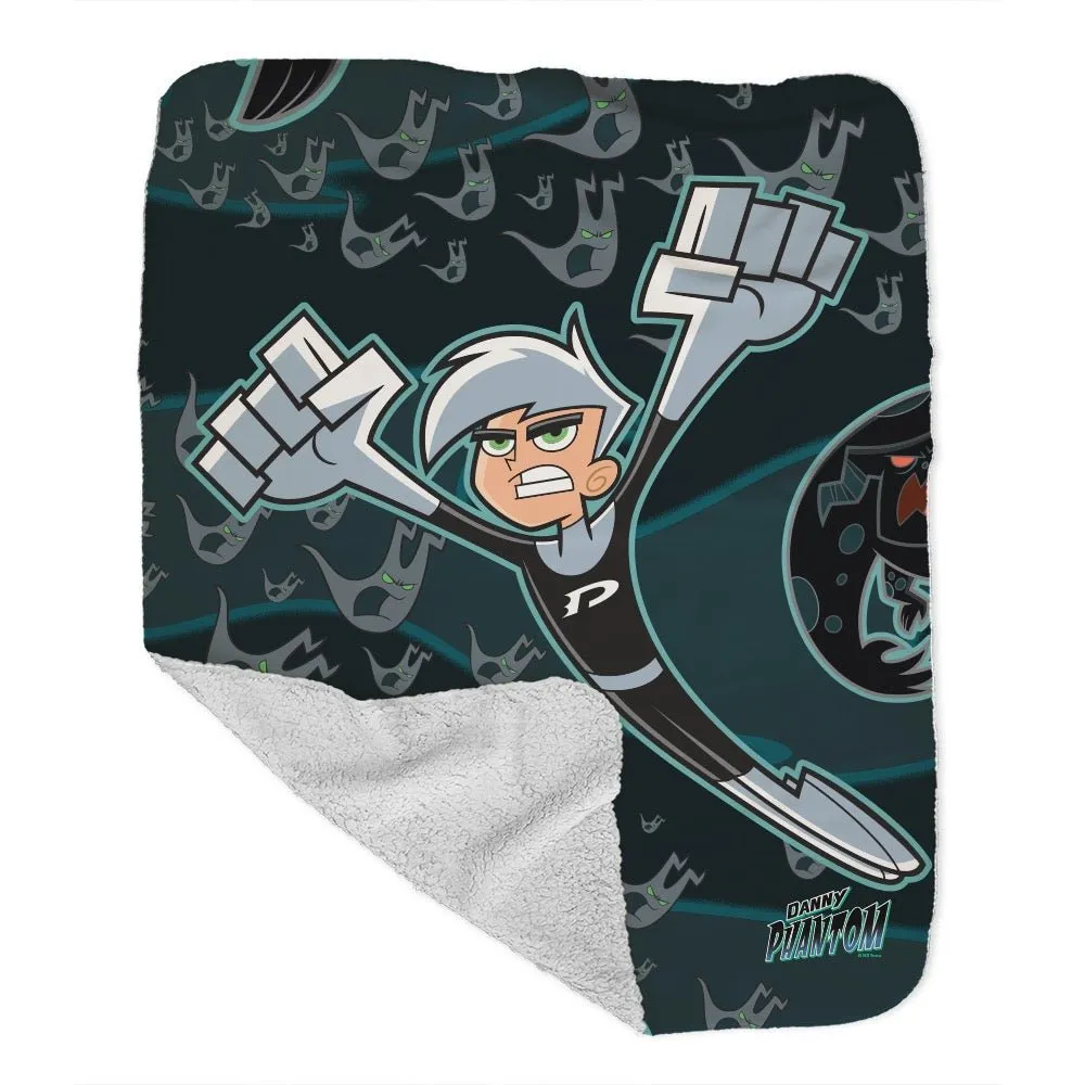 Danny Phantom Phantom In Flight Grey Sherpa Blanket