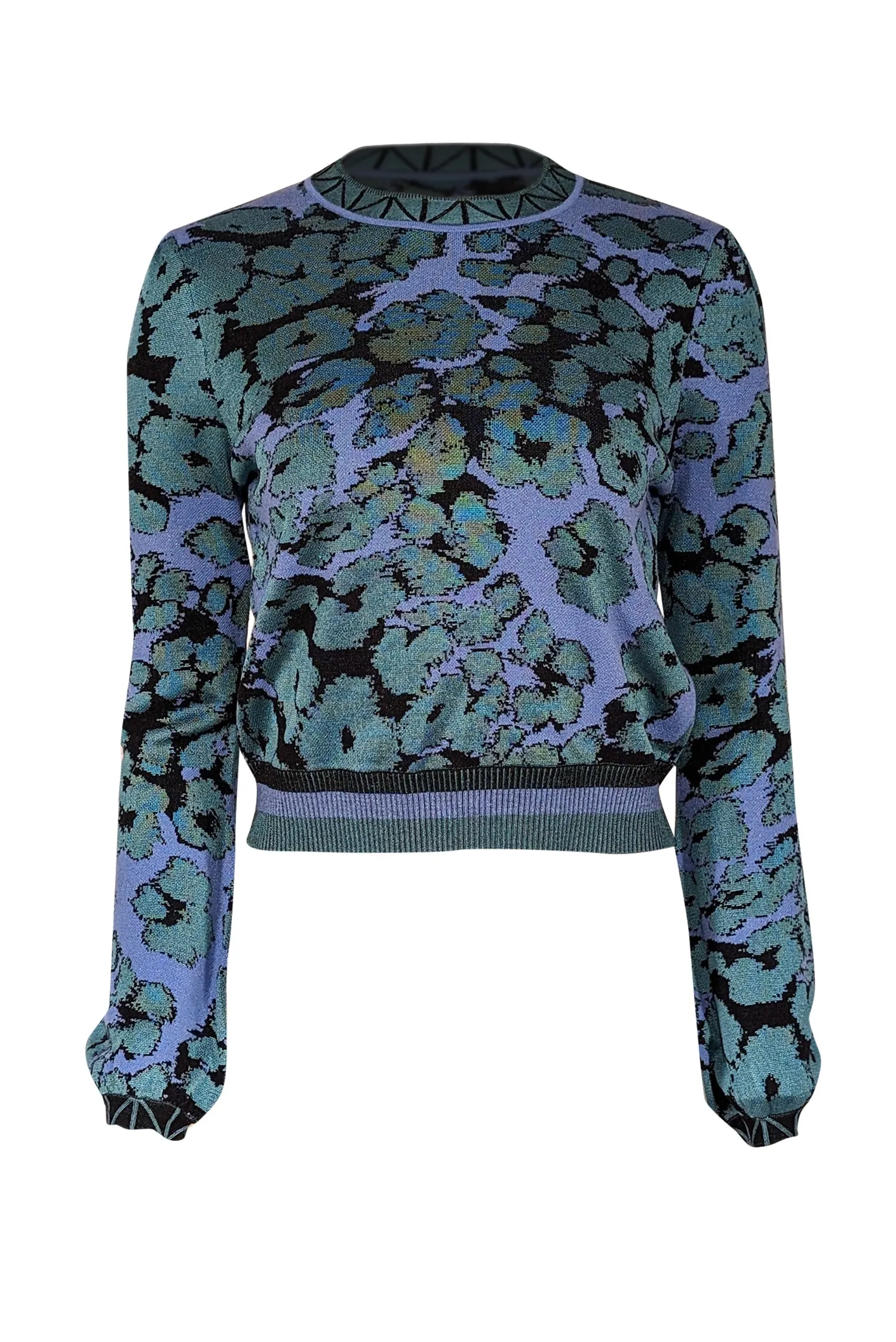 Diane von Furstenberg - Blue & Green Print Knit Sweater Sz S