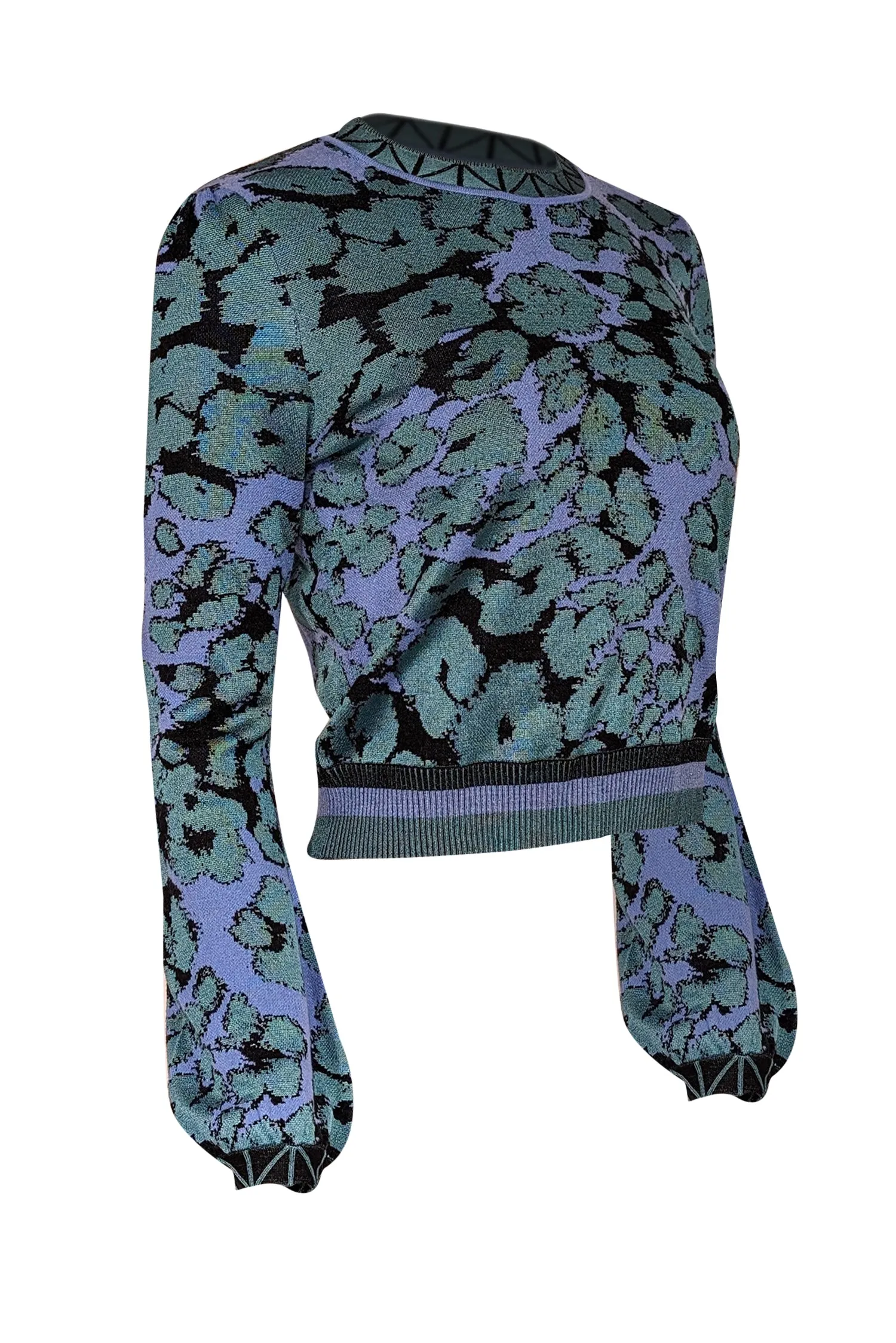 Diane von Furstenberg - Blue & Green Print Knit Sweater Sz S