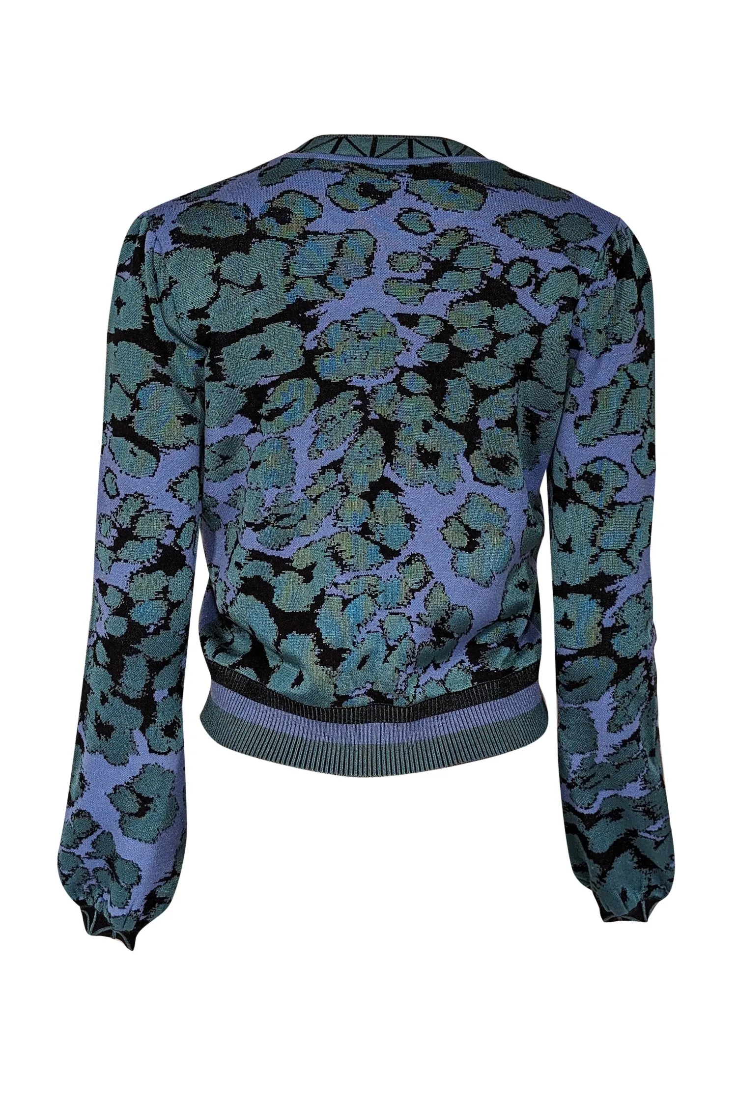 Diane von Furstenberg - Blue & Green Print Knit Sweater Sz S