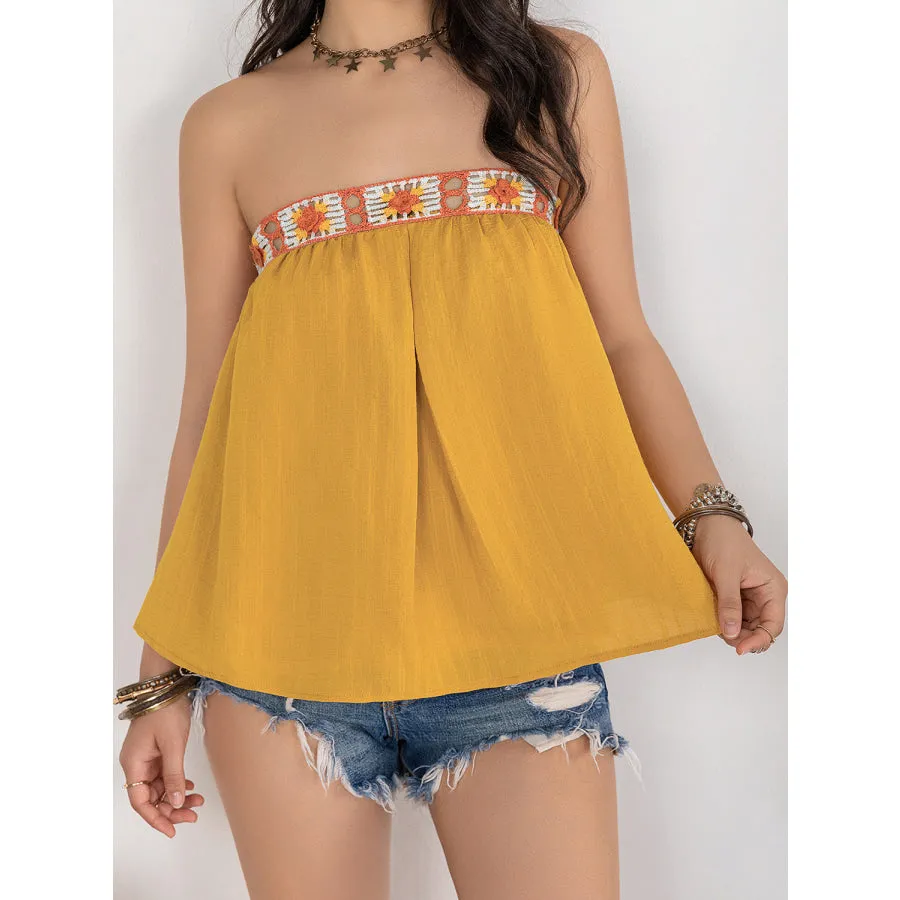 Embroidered Tube Sleeveless Top