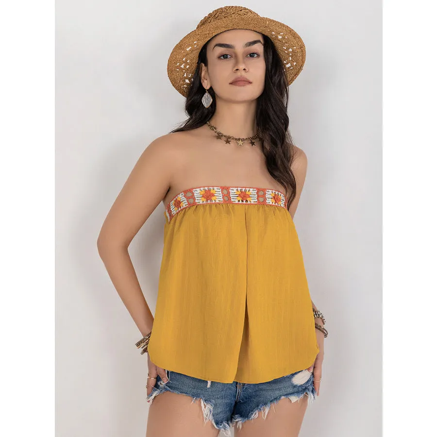 Embroidered Tube Sleeveless Top