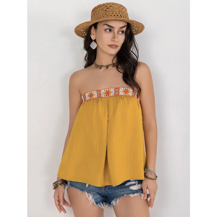 Embroidered Tube Sleeveless Top