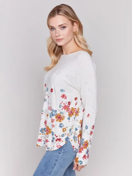 FINAL SALE Charlie B C2170WP Printed Round Hem Sweater