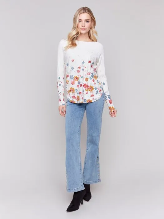 FINAL SALE Charlie B C2170WP Printed Round Hem Sweater