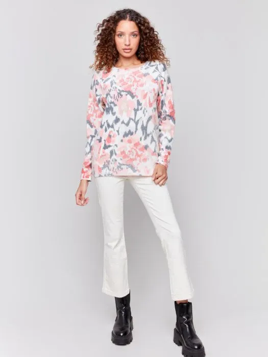 FINAL SALE Charlie B C2268W Printed Reversible Raglan Sleeve Sweater