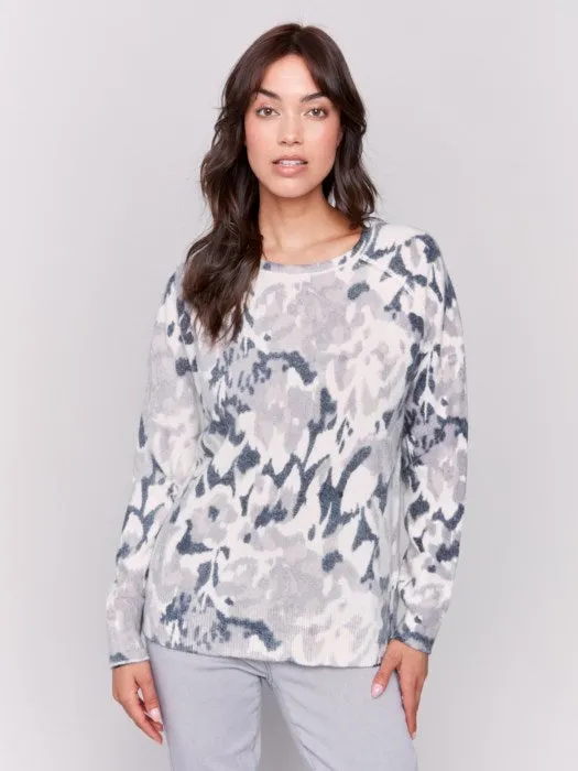 FINAL SALE Charlie B C2268W Printed Reversible Raglan Sweater