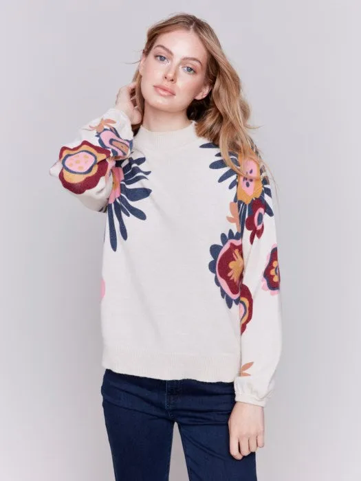 FINAL SALE Charlie B C2689 Floral Print Mock Neck Sweater