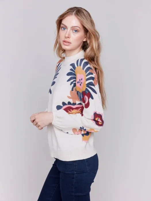 FINAL SALE Charlie B C2689 Floral Print Mock Neck Sweater