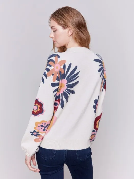 FINAL SALE Charlie B C2689 Floral Print Mock Neck Sweater