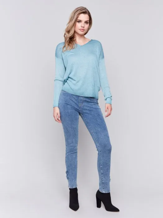 FINAL SALE Charlie B C2695 Snow Wash V-neck Sweater