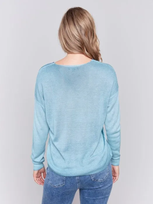 FINAL SALE Charlie B C2695 Snow Wash V-neck Sweater