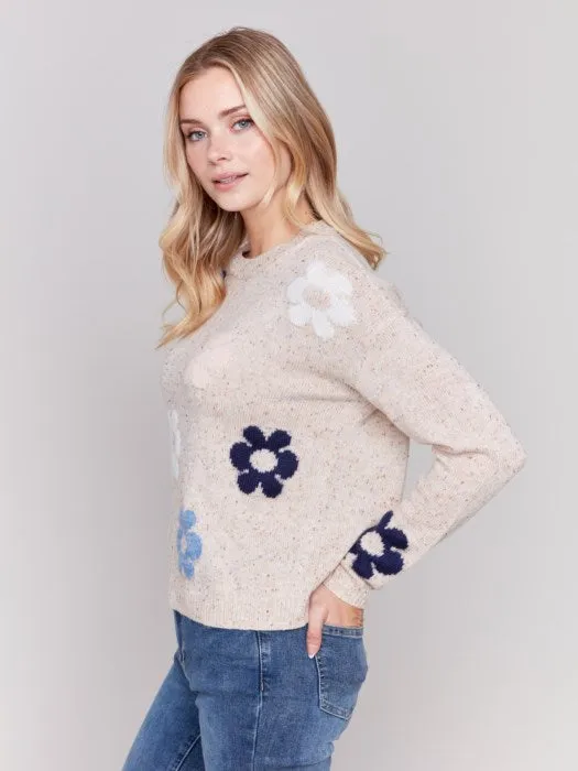 FINAL SALE Charlie B C2752 Nep Yarn Sweater with Flowers