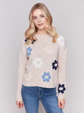 FINAL SALE Charlie B C2752 Nep Yarn Sweater with Flowers