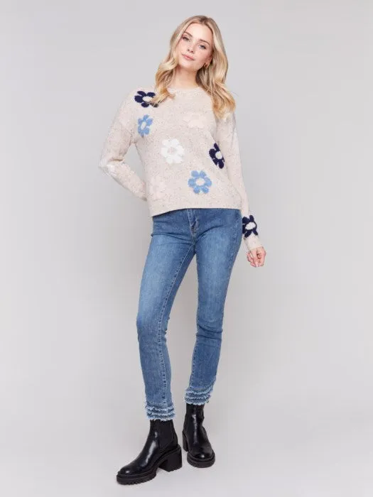 FINAL SALE Charlie B C2752 Nep Yarn Sweater with Flowers