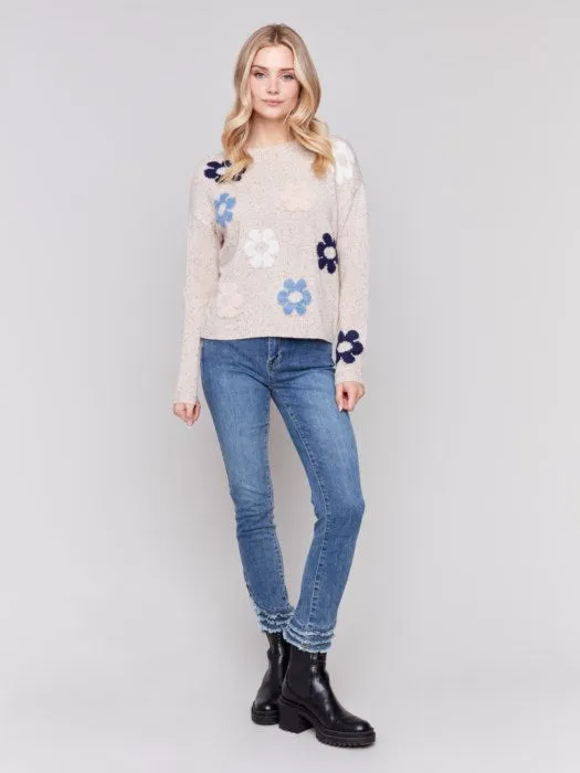 FINAL SALE Charlie B C2752 Nep Yarn Sweater with Flowers