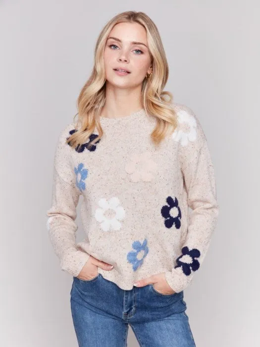 FINAL SALE Charlie B C2752 Nep Yarn Sweater with Flowers