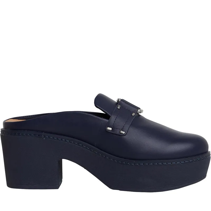 FitFlop Womens Pilar Stud-Buckle Leather Platform Mules Midnight Navy