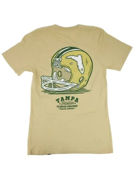 Florida Cracker Trading Co. Men's Tan USF Helmet Short Sleeve T-Shirt