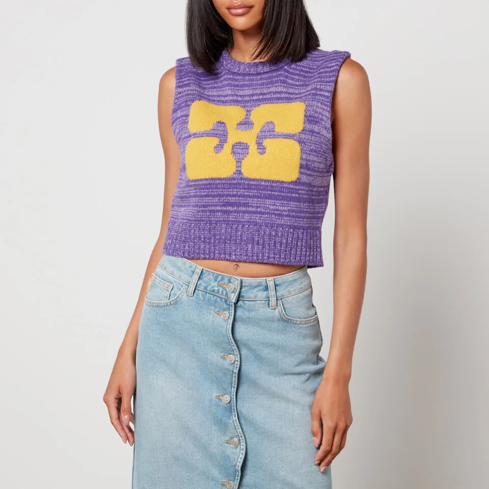 Ganni Logo-Intarsia Wool-Blend Cropped Vest - XXS | Coggles