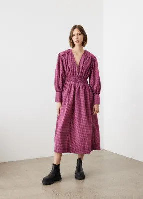 Ganni -  Seersucker Gathered Midi Dress - Dress