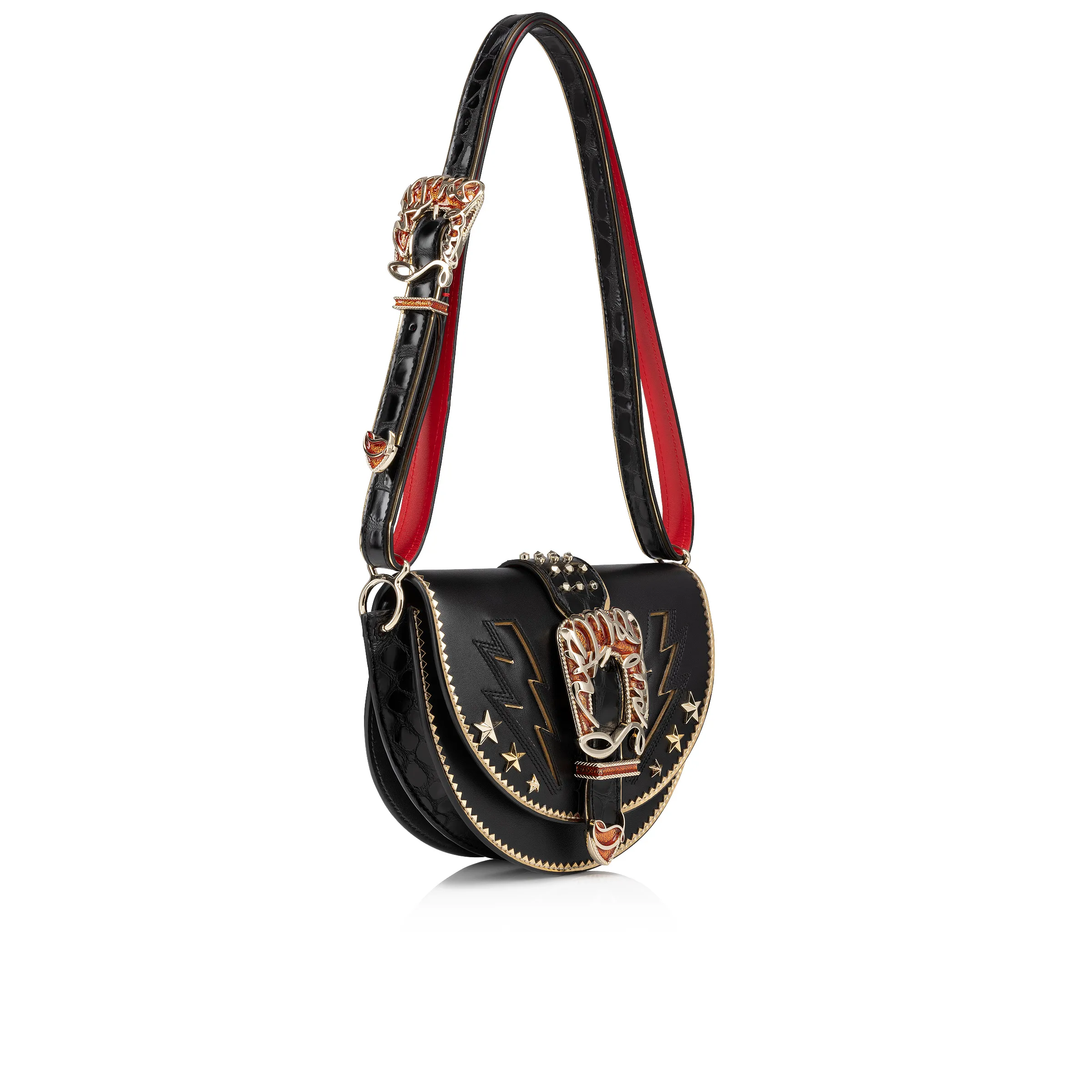 Giddy Crossbody Bag - Nappa leather and alligator embossed calf leather - Black