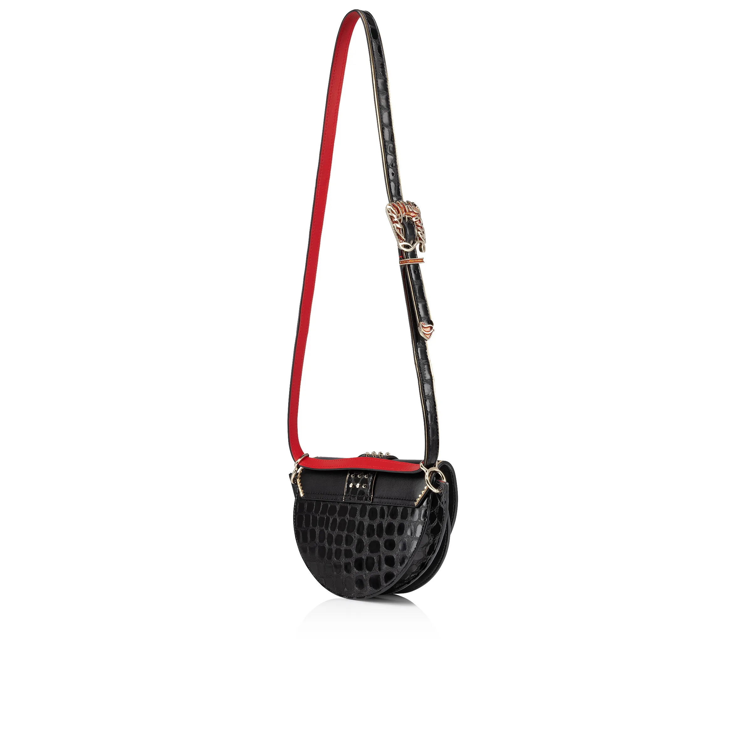 Giddy Crossbody Bag - Nappa leather and alligator embossed calf leather - Black