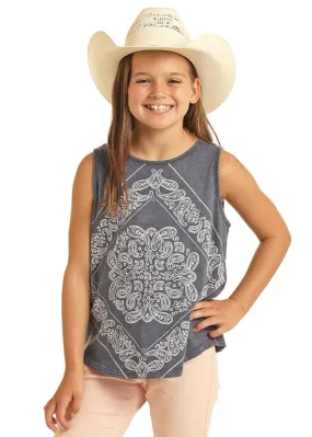 Girl's Rock & Roll Blue Bandana Tank