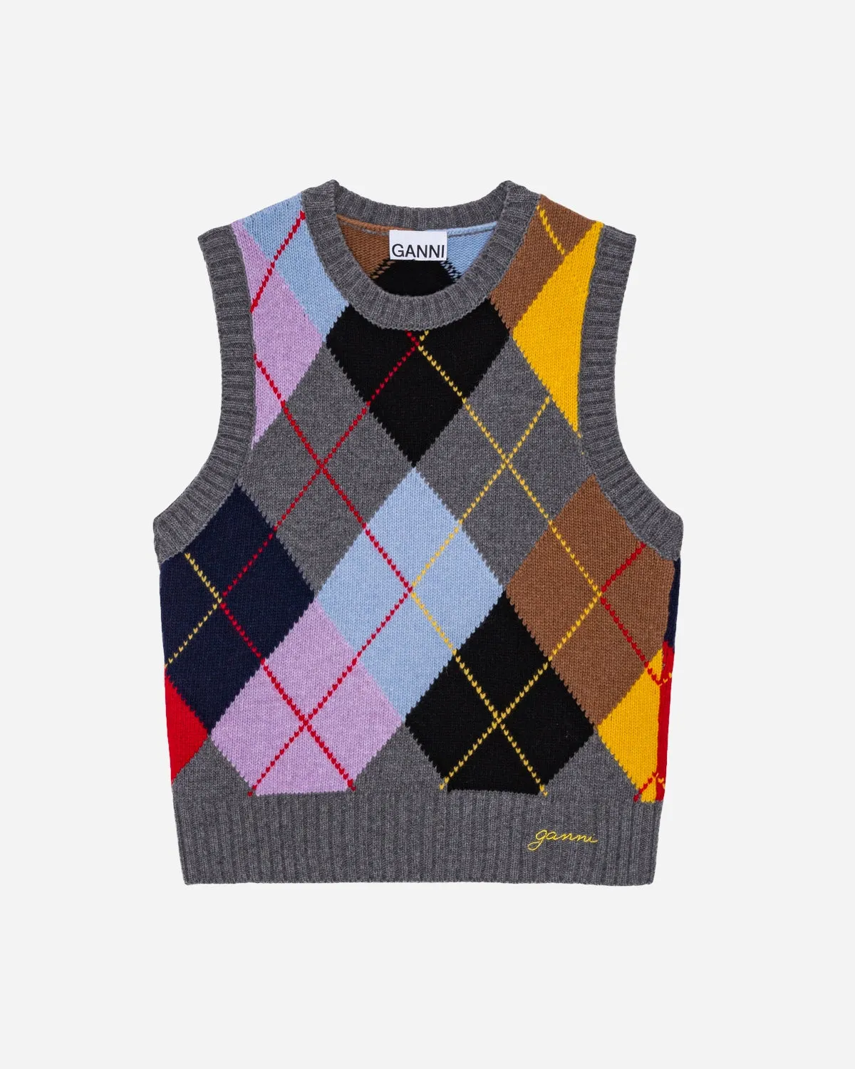 Harlequin Wool Mix Knit Vest - Frost Gray