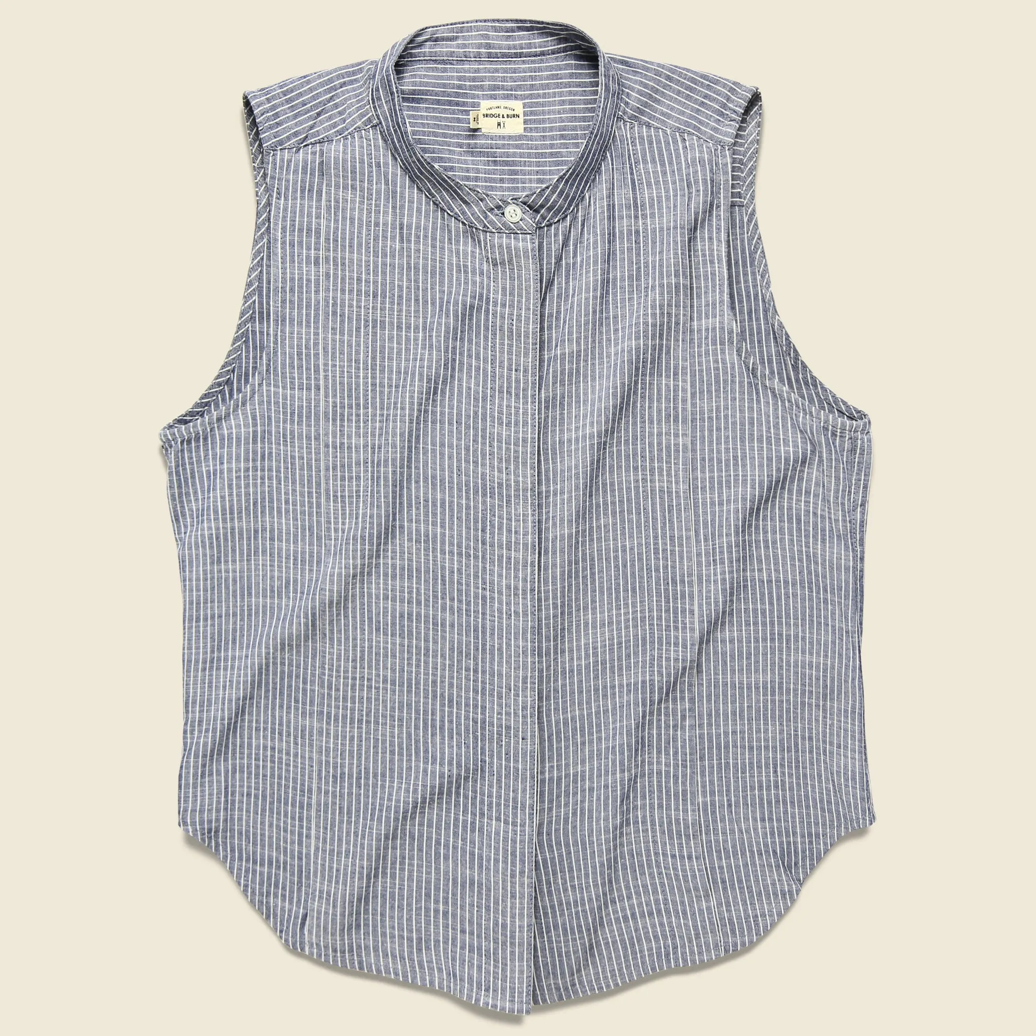 Hazel Sleeveless Top - Navy Pinstripe