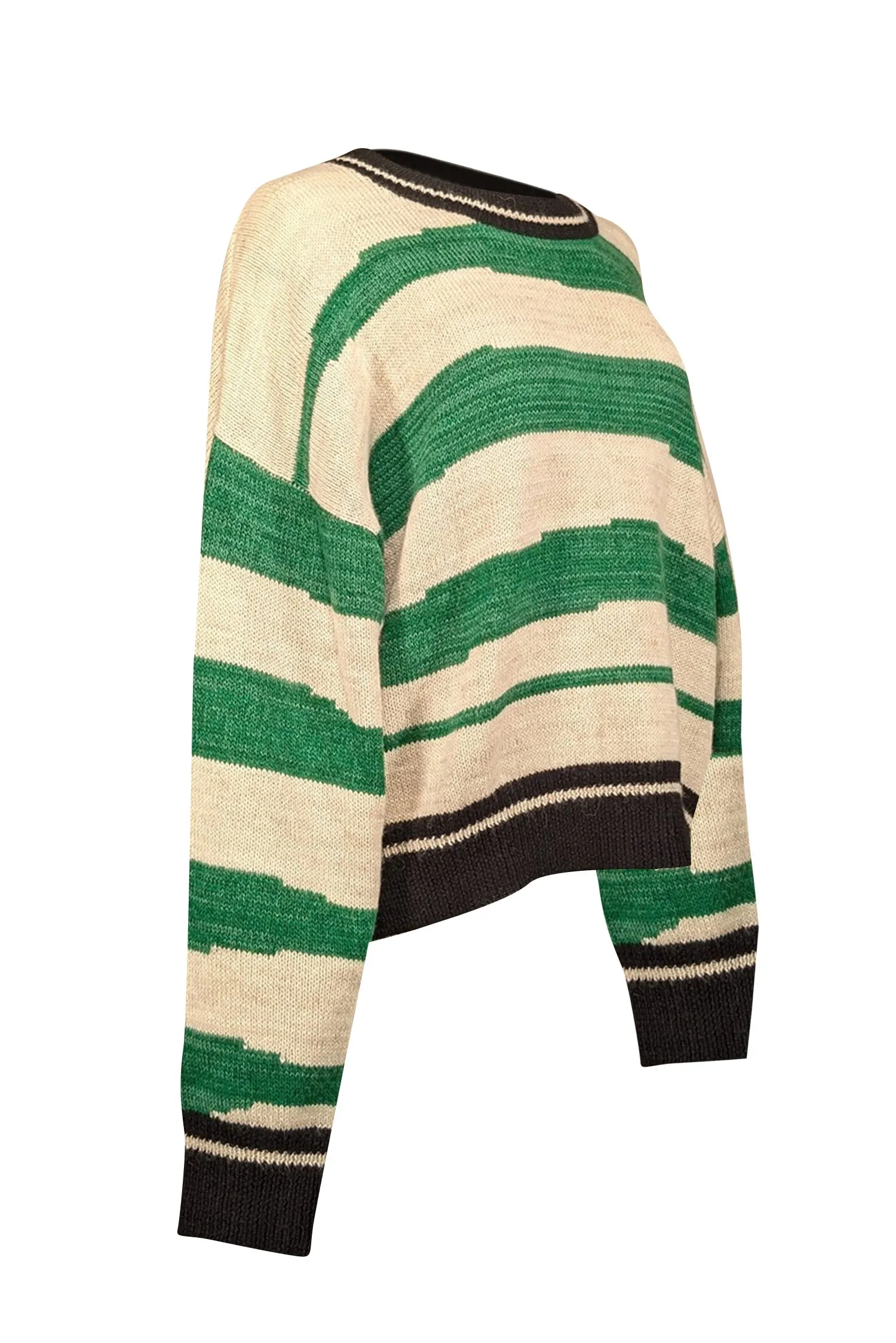 Isabel Marant - Green, Cream, & Black Striped Alpaca Blend Sweater Sz 12