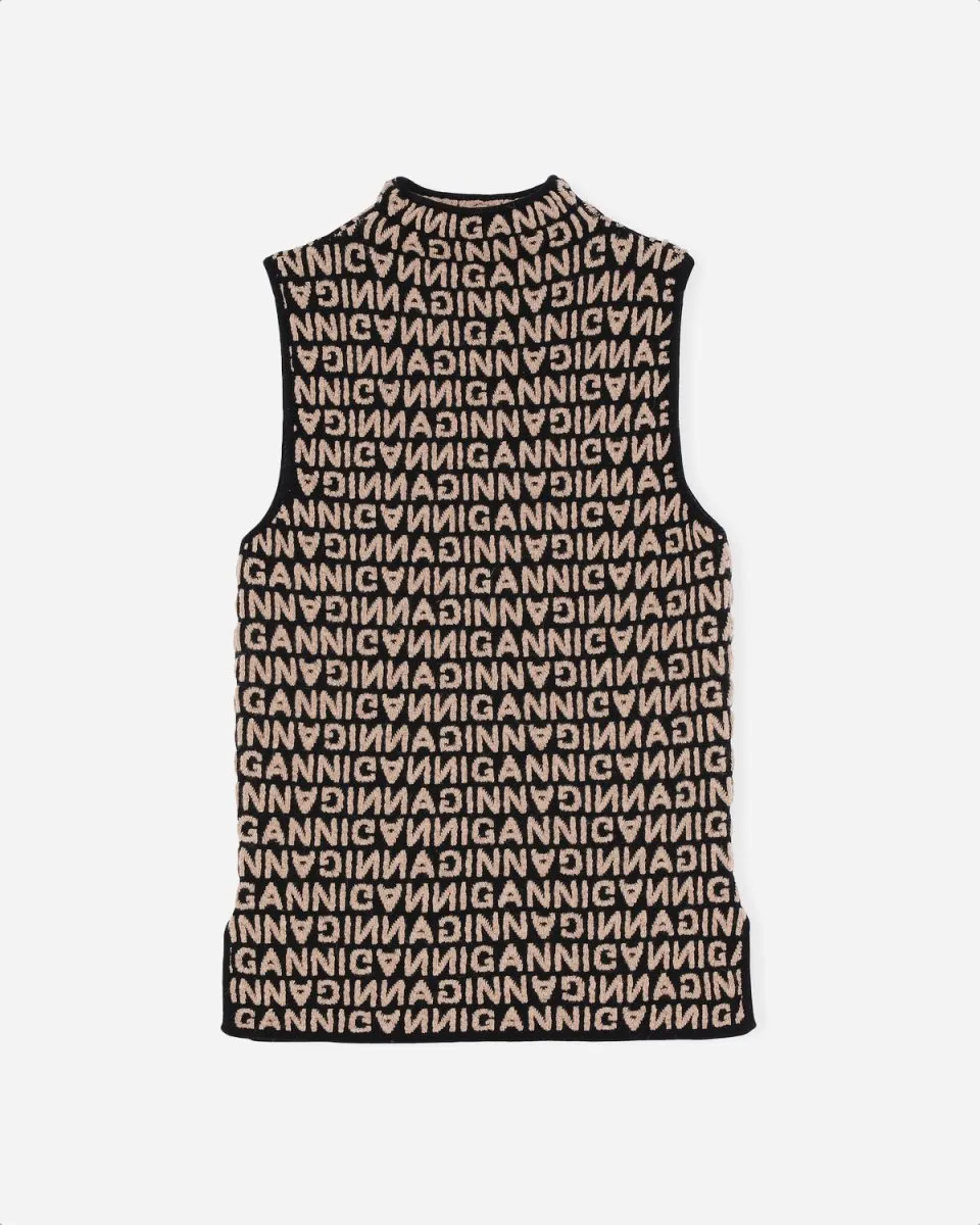 Jacquard Knit Vest - Black